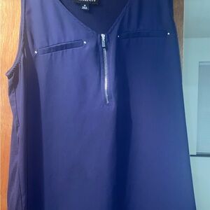 Navy Sleeveless Blouse with Zipper Detail